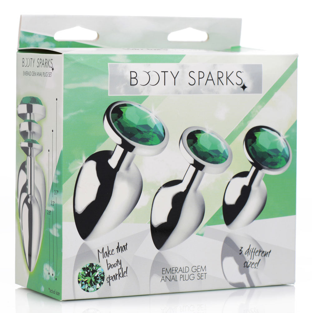 XR Brands Emerald Gem Anal Plug Set (Chrome, 3-Pack) - BTYS-AG190