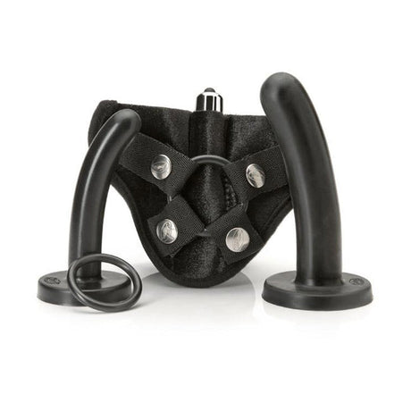 Tantus Bend Over Beginner Kit – 2 Silicone Dildos & Velvet Harness (Black) - TS901BK