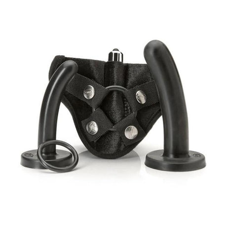 Tantus Bend Over Beginner Kit – 2 Silicone Dildos & Velvet Harness (Black) - TS901BK