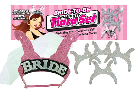 Little Genie Bride-to-Be Tiara Set — 1 Veiled Tiara + 4 Platinum Tiaras - LG-NVC048