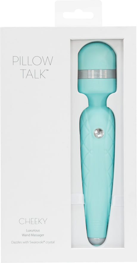 BMS Factory Pillow Talk Cheeky Wand Massager with Swarovski Crystal — Teal, 8 in - BMS2671-9