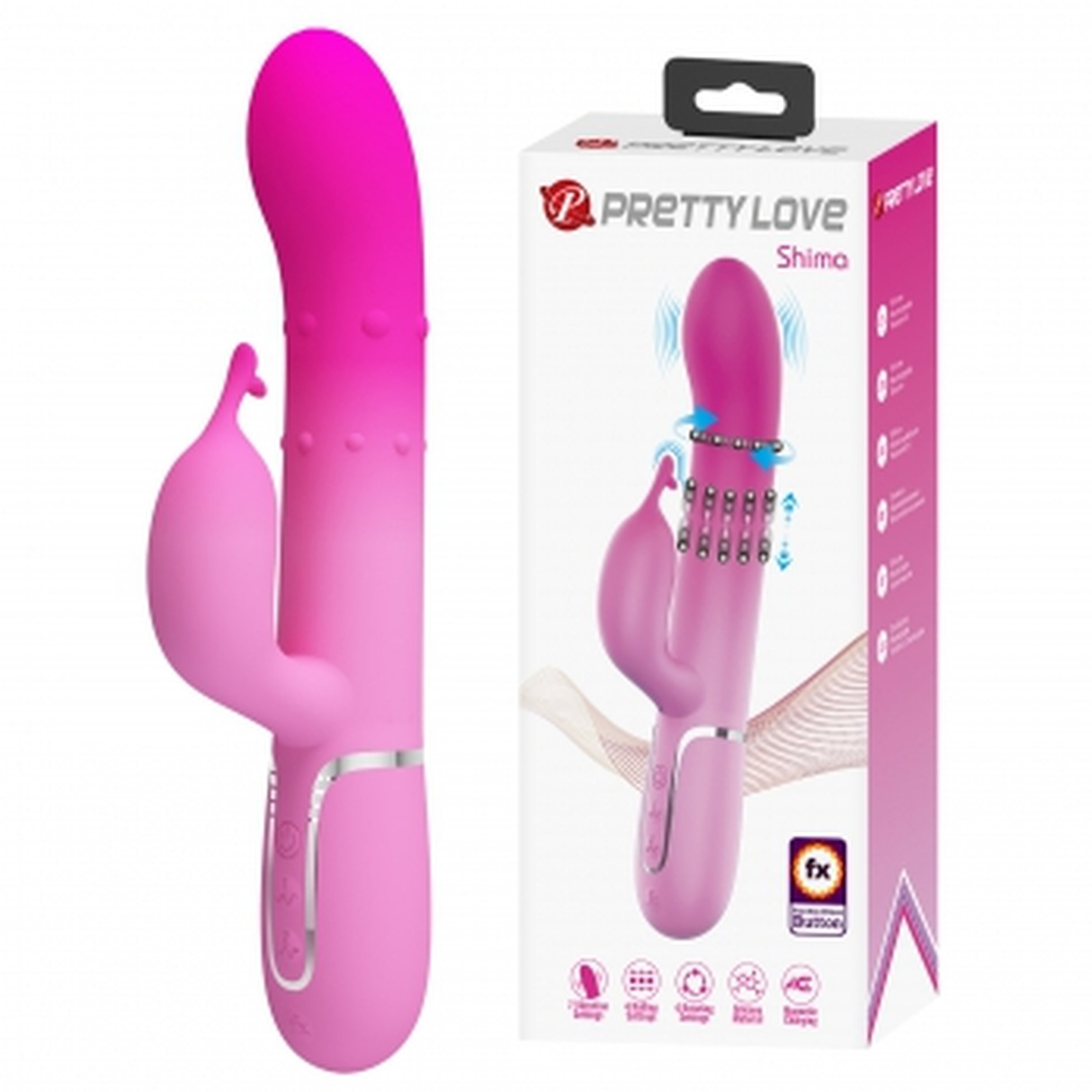 Pretty Love Shima Rabbit Vibrator — Vertical & Horizontal Beads, Pink - BW-500051-4