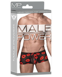 Kiss Me - Mini Short - Small - Sheer Lips Black by Male Power