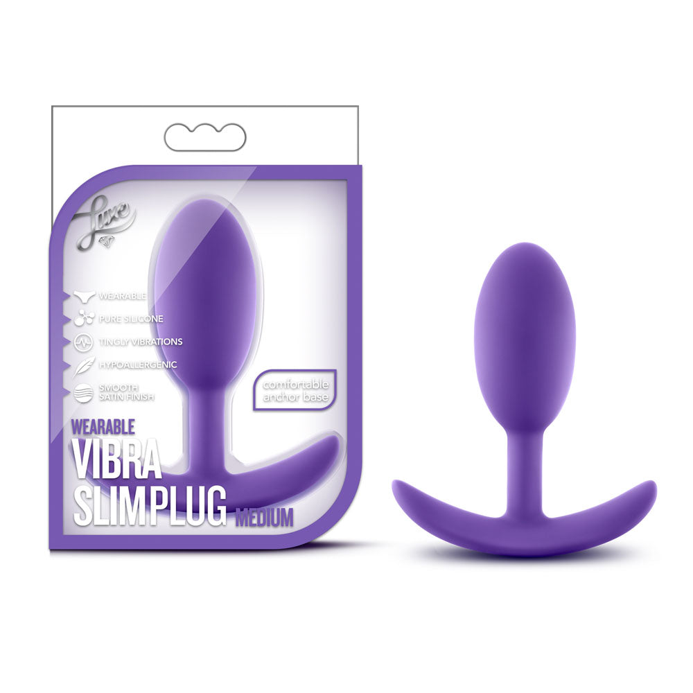 Luxe - Wearable Vibra Slim Plug - Medium - Purple by Blush
