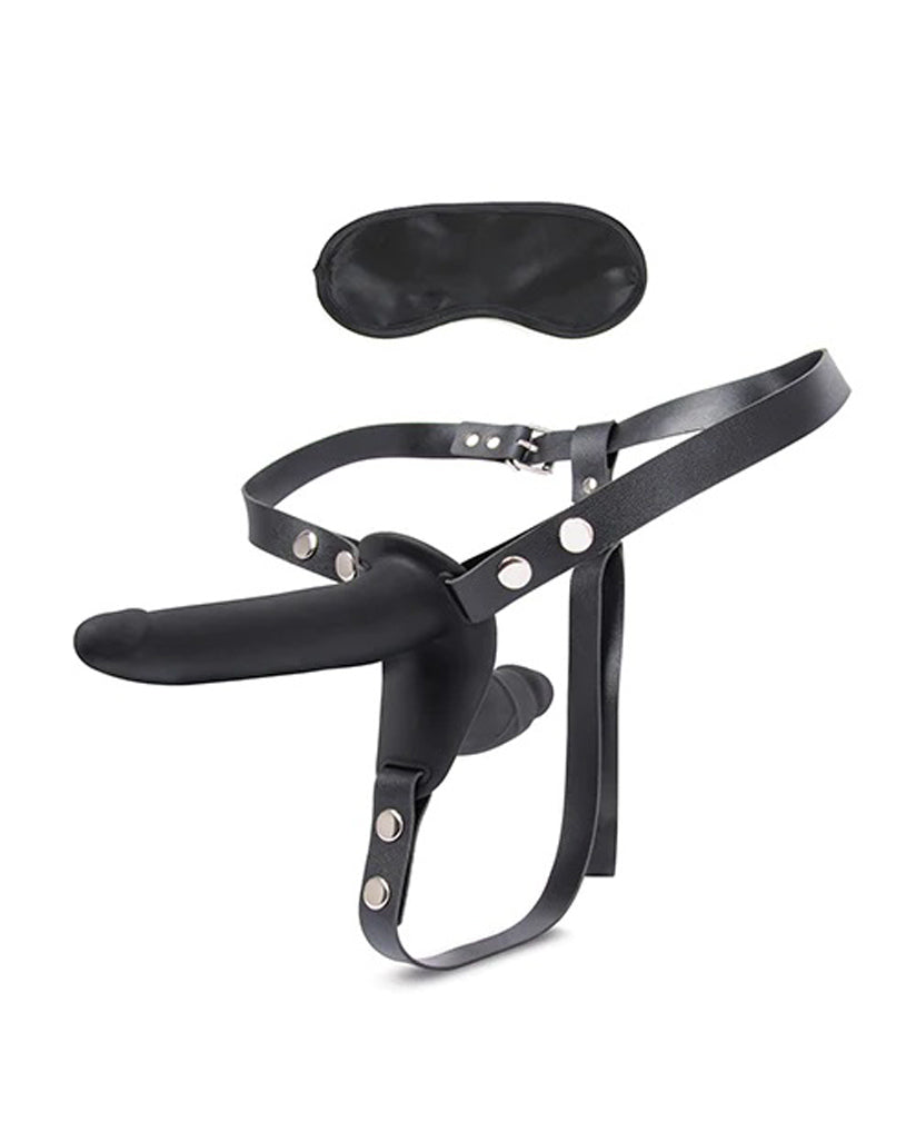 "Silicone Strap on Harness Dildo With Internal Penetration - Black EL-LF1810"