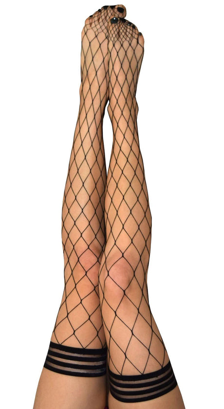 Kix'ies Michelle Fishnet Thigh Highs, Size B, Black - KX-1324B-BLK-B