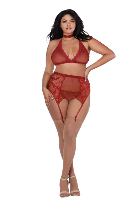 Dreamgirl Four-Piece Fishnet Lingerie Set — Garnet - DG-11776GARQ