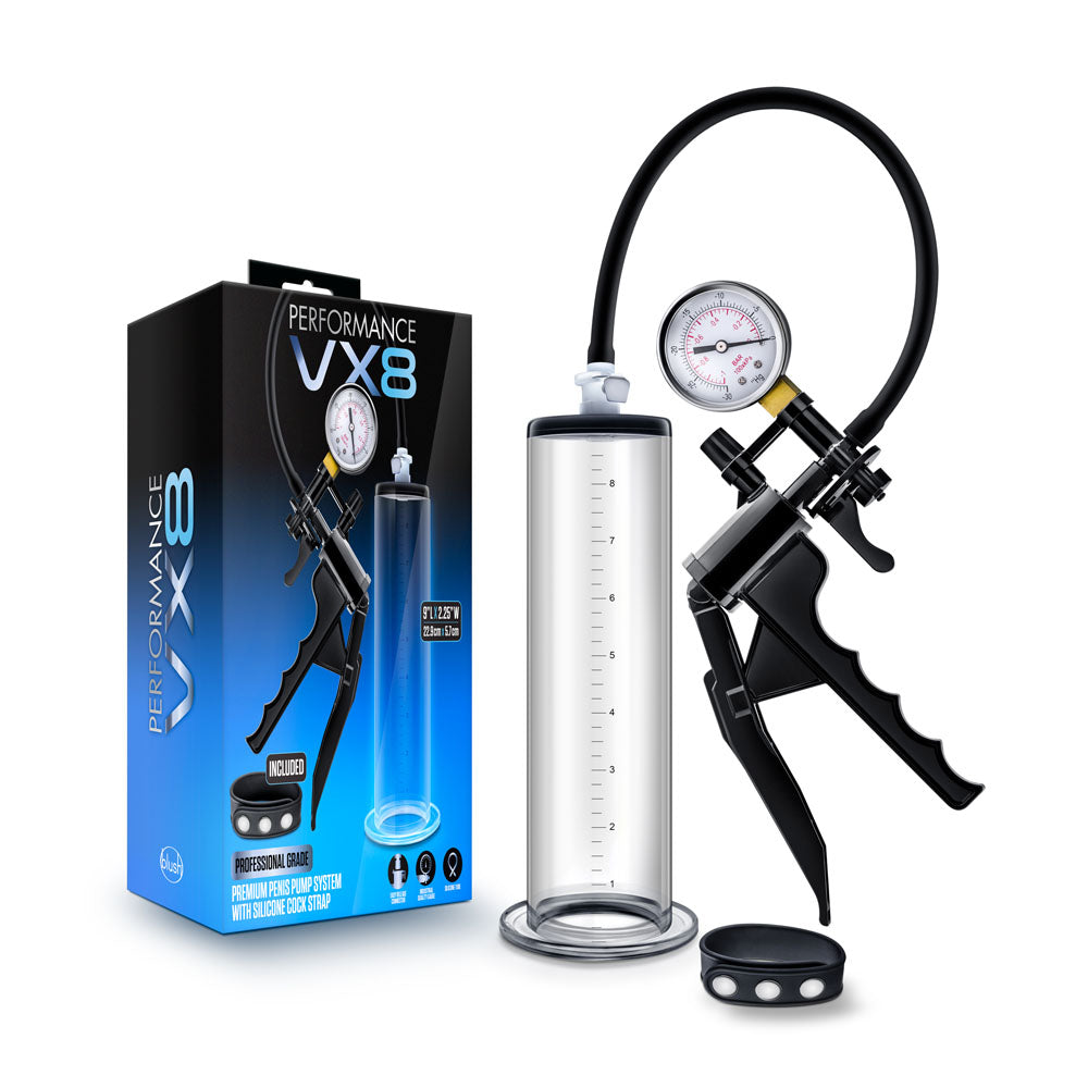 Performance - Vx8 Premium Penis Pump System With Silicone Cock Strap - Clear by Blush