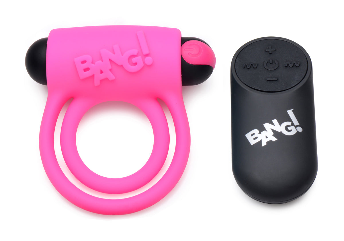XR Brands Silicone Cock Ring & Bullet with Remote — Pink - BNG-AG572-PNK