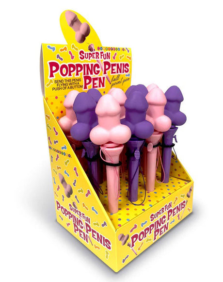 Little Genie Popping Penis Pens — Display of 12 (Pink & Purple) - LG-CP1238