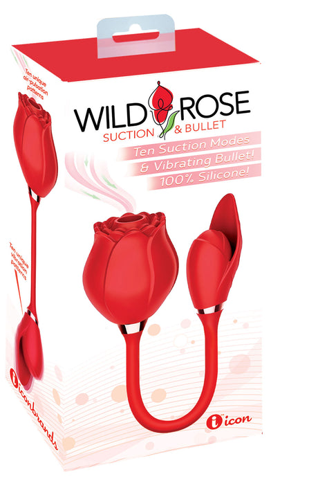 Icon Brands Wild Rose Dual-Ended Suction & Bullet Vibrator — Red - IC1703