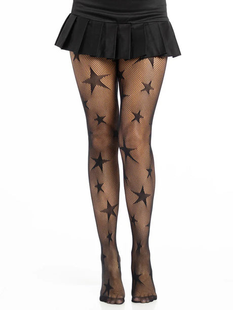 Leg Avenue Star Net Tights — One Size, Black (93% Nylon, 7% Spandex) - LA-9916BKOS