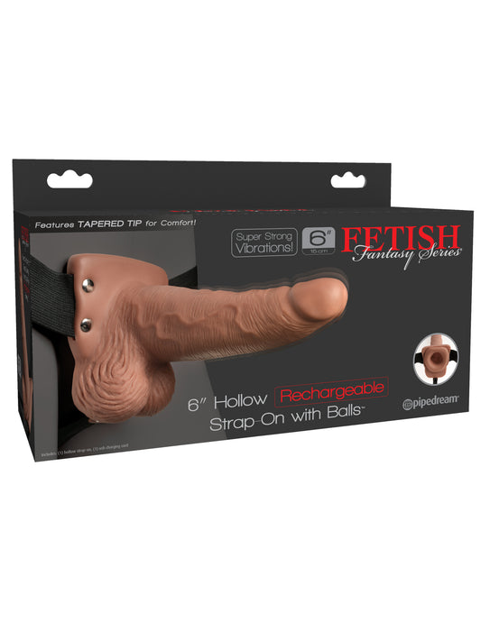 Pipedream Fetish Fantasy 6 Inch Hollow Rechargeable Strap-On with Balls, Tan - PD3395-22