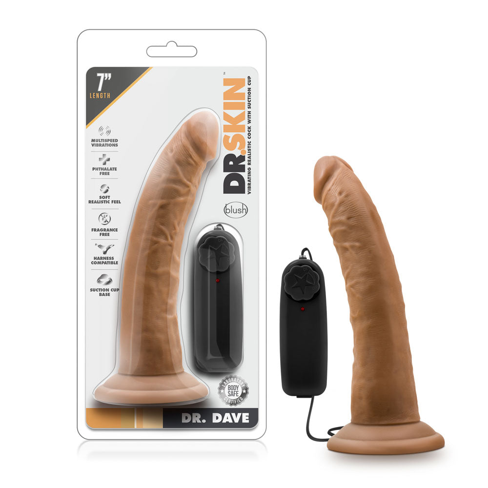 Dr. Skin - Dr. Dave - 7 Inch Vibrating Cock With Suction Cup - Mocha by Blush