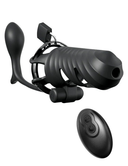 Pipedream Fantasy C-Ringz Remote-Controlled Vibrating Chastity Device with Ass-Gasm Plug, Black - PD5970-23