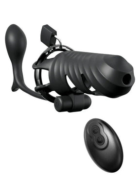 Pipedream Fantasy C-Ringz Remote-Controlled Vibrating Chastity Device with Ass-Gasm Plug, Black - PD5970-23