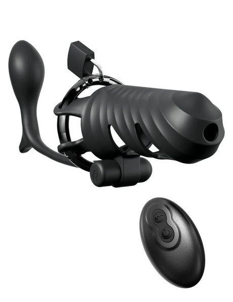 Pipedream Fantasy C-Ringz Remote-Controlled Vibrating Chastity Device with Ass-Gasm Plug, Black - PD5970-23