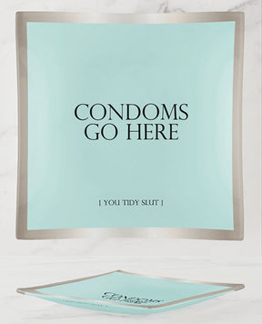 Warm Human Condoms Go Here Glass Trinket Tray by Warm Human