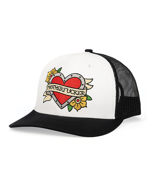 Wood Rocket Tattoo Heart Mother Fucker Trucker Hat - Black/White by Wood Rocket