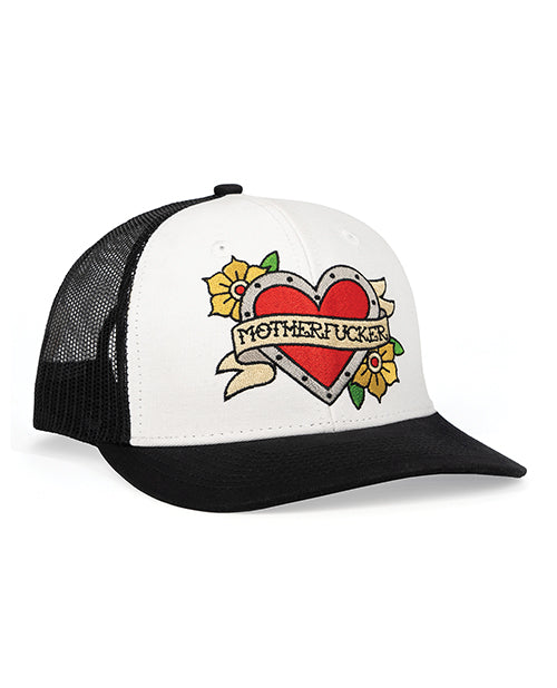 Wood Rocket Tattoo Heart Mother Fucker Trucker Hat - Black/White by Wood Rocket