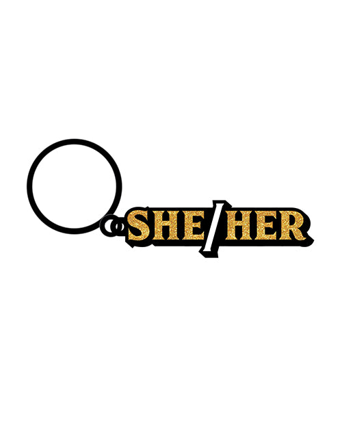 Wood Rocket She/Her Keychain - Black/Gold by Wood Rocket