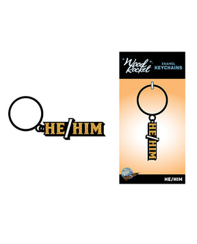 Wood Rocket He/Him Keychain - Black/Gold by Wood Rocket