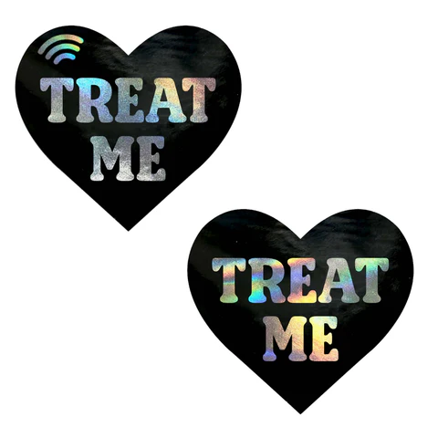 Neva Nude Treat Me Holographic Heart NFC Pasties - Black - CTM-HRT-DOM