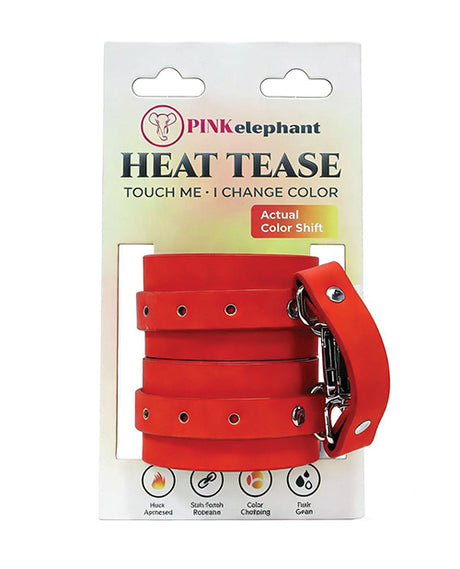 Pinkelephant Heat Tease Bondage Cuffs — Heat-Reactive PU, 8.5 in Fit (Red/Yellow)