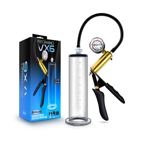Blush VX6 Vacuum Penis Pump with Brass Pistol & Pressure Gauge, Clear - BL-06301