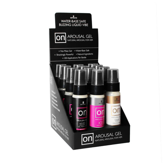 Sensuva ON Arousal Gel Display — 12 x 1 fl oz Pump Bottles (Ice, Original, Coffee Cake) - SEN-VL198-12