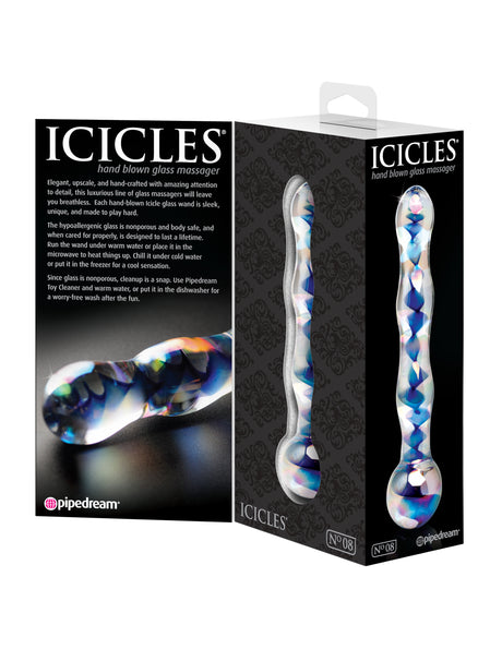 Pipedream Icicles No. 8 Glass Massager — 7" Clear/Blue - PD2908-00