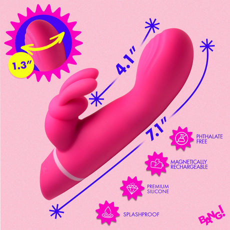 XR Brands Come Hither Silicone Rabbit Vibrator, Pink - BNG-AH793