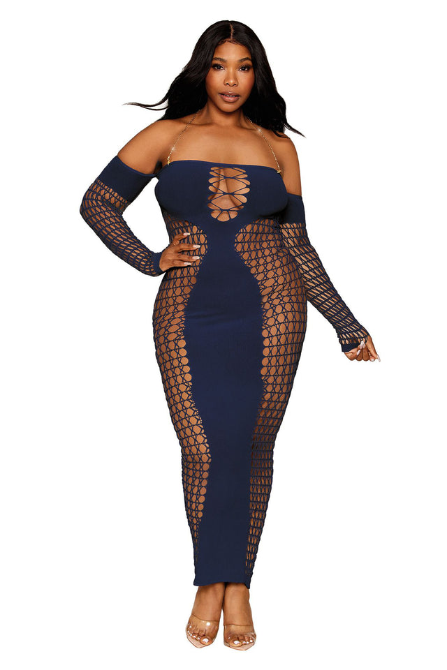 Dreamgirl Bodystocking Gown — Queen Size, Denim - DG-0486XDENQ