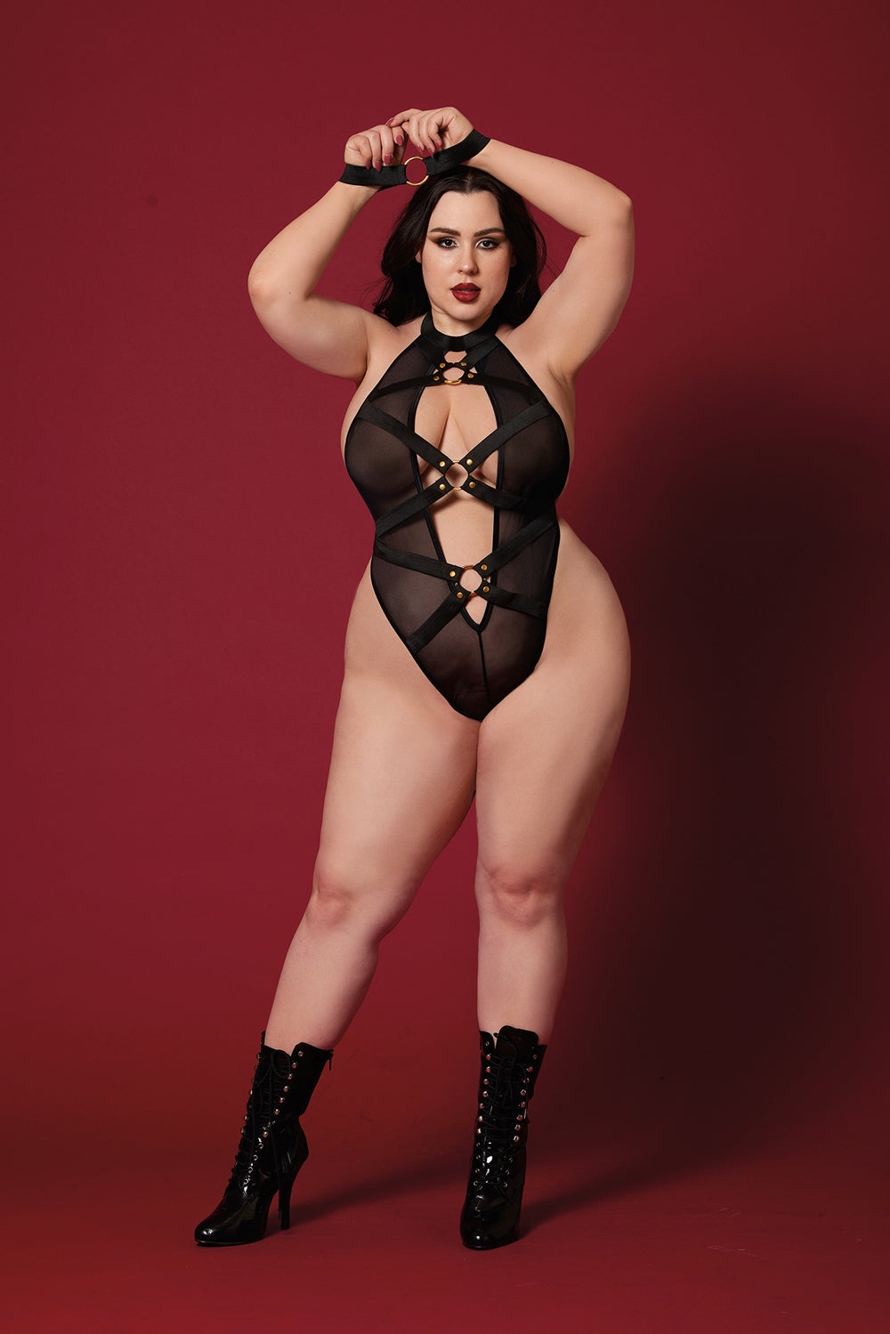 Dreamgirl Fetish Teddy with Restraints — Queen Size, Black - DG-12816XBKQS