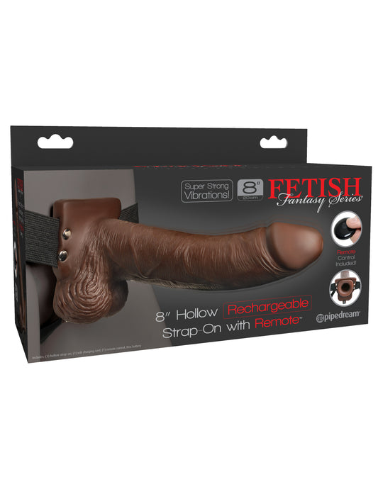 Pipedream Fetish Fantasy Series 8in Hollow Rechargeable Strap-On, Brown - PD3394-29