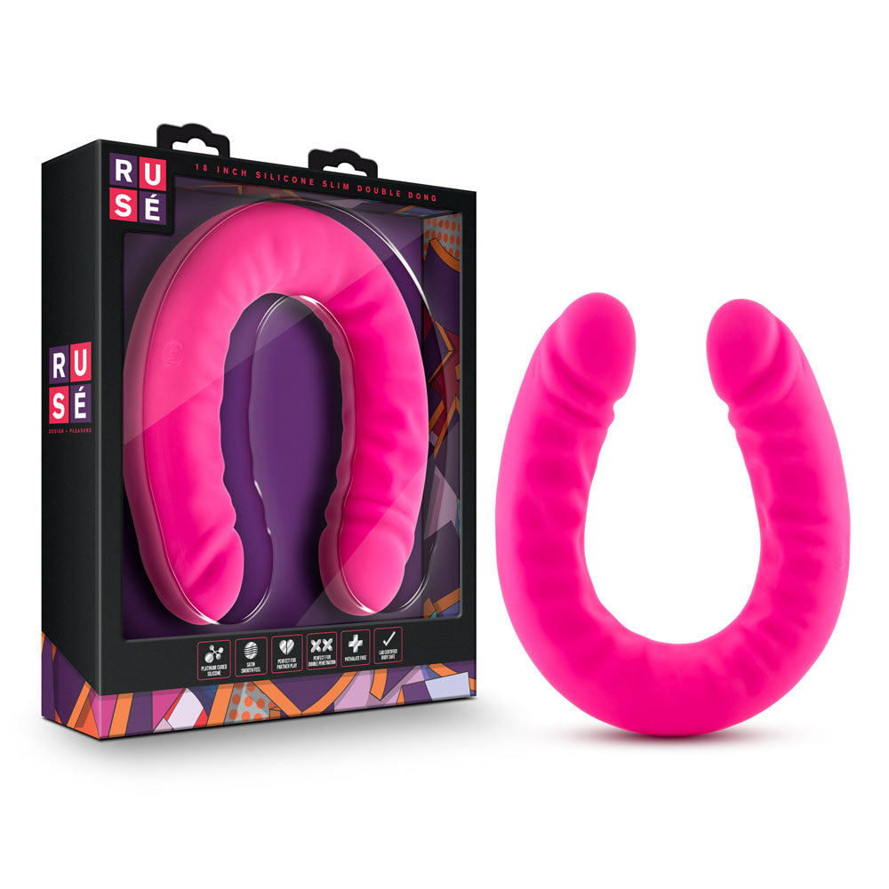Ruse - 18 Inch Silicone Slim Double Dong - Hot Pink by Blush