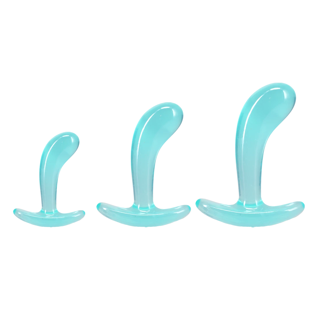 Doc Johnson Crystal Jellies Curved Anal Trainer Set — Teal (3 Sizes) - DJ0289-70-CD