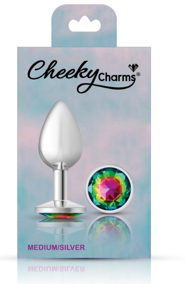 Rainbow Round Gem Silver Metal Plug - Md