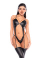 Mapale Wet-Look Bodysuit Teddy with Garters — Small/Medium, Black - GE-2826BKSM