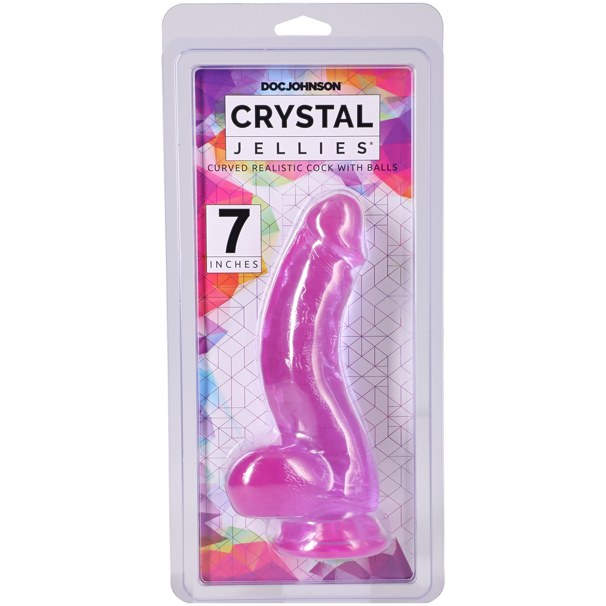 Doc Johnson Crystal Jellies Curved Realistic Dildo with Balls, 7.25 in Purple - DJ0288-36-CD