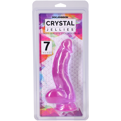 Doc Johnson Crystal Jellies Curved Realistic Dildo with Balls, 7.25 in Purple - DJ0288-36-CD