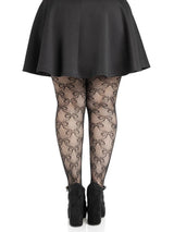 Leg Avenue Plus Bow Net Tights — 1X/2X, Black - LA-9236XBK1X2