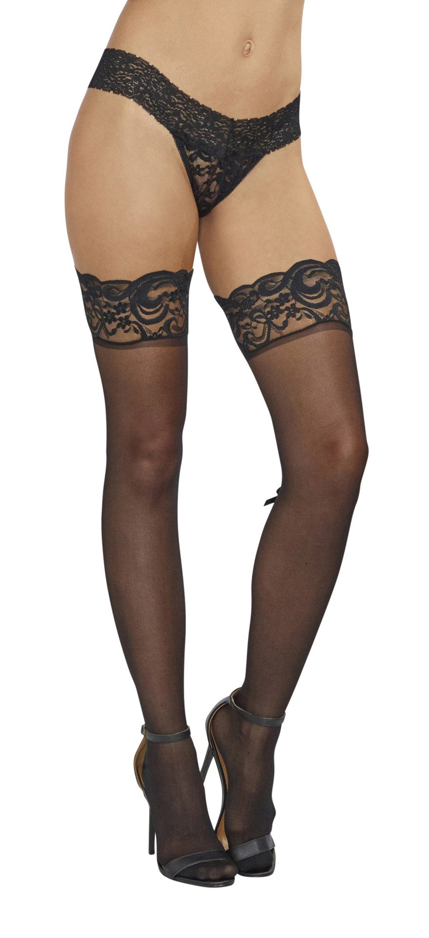 Lace Top Thigh High - One Size - Black by Dreamgirl