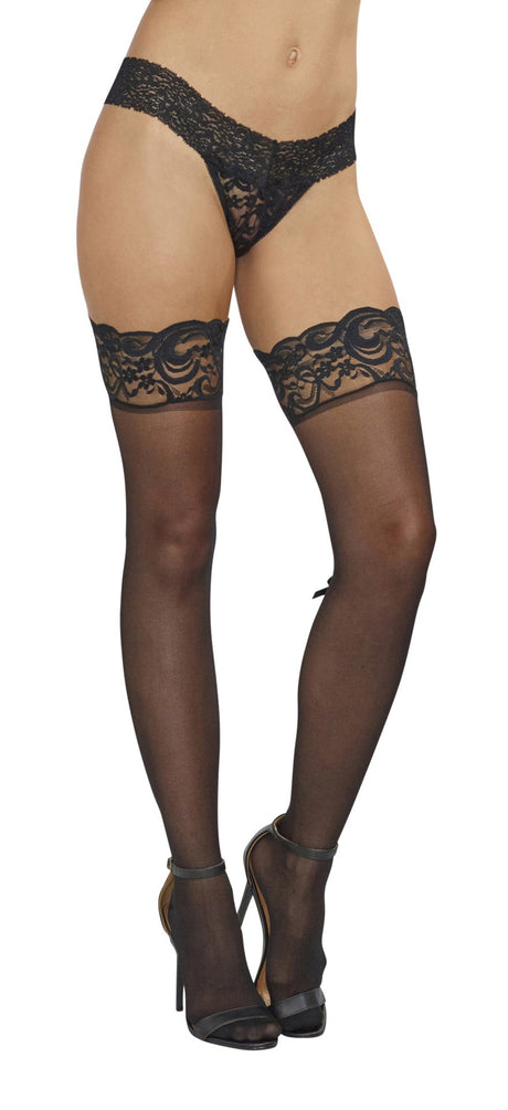 Dreamgirl Lace Top Thigh Highs — One Size, Black - DG-0081BLKOS