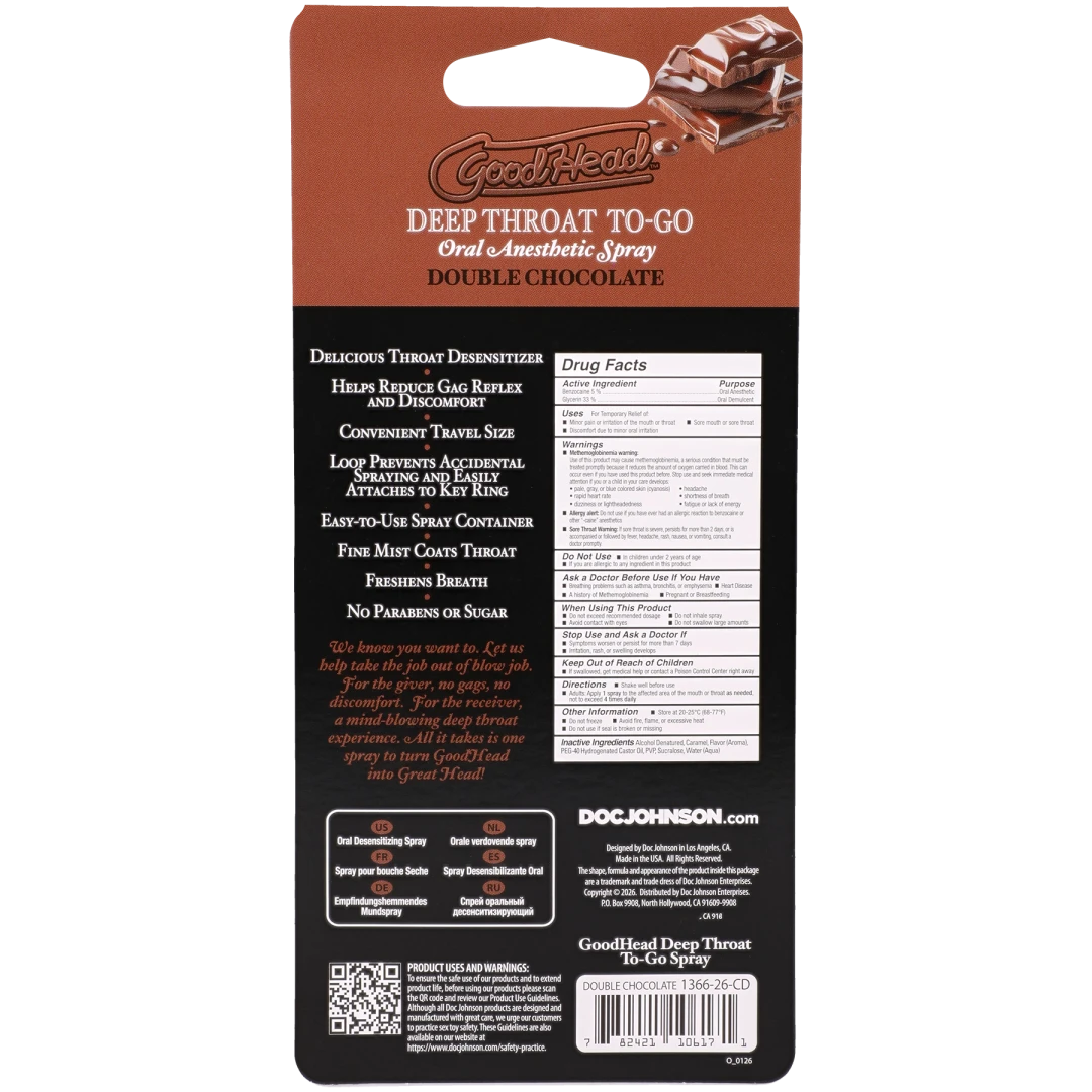 Doc Johnson GoodHead Deep Throat Spray To-Go, Double Chocolate (.30 fl oz) - DJ1366-26-CD