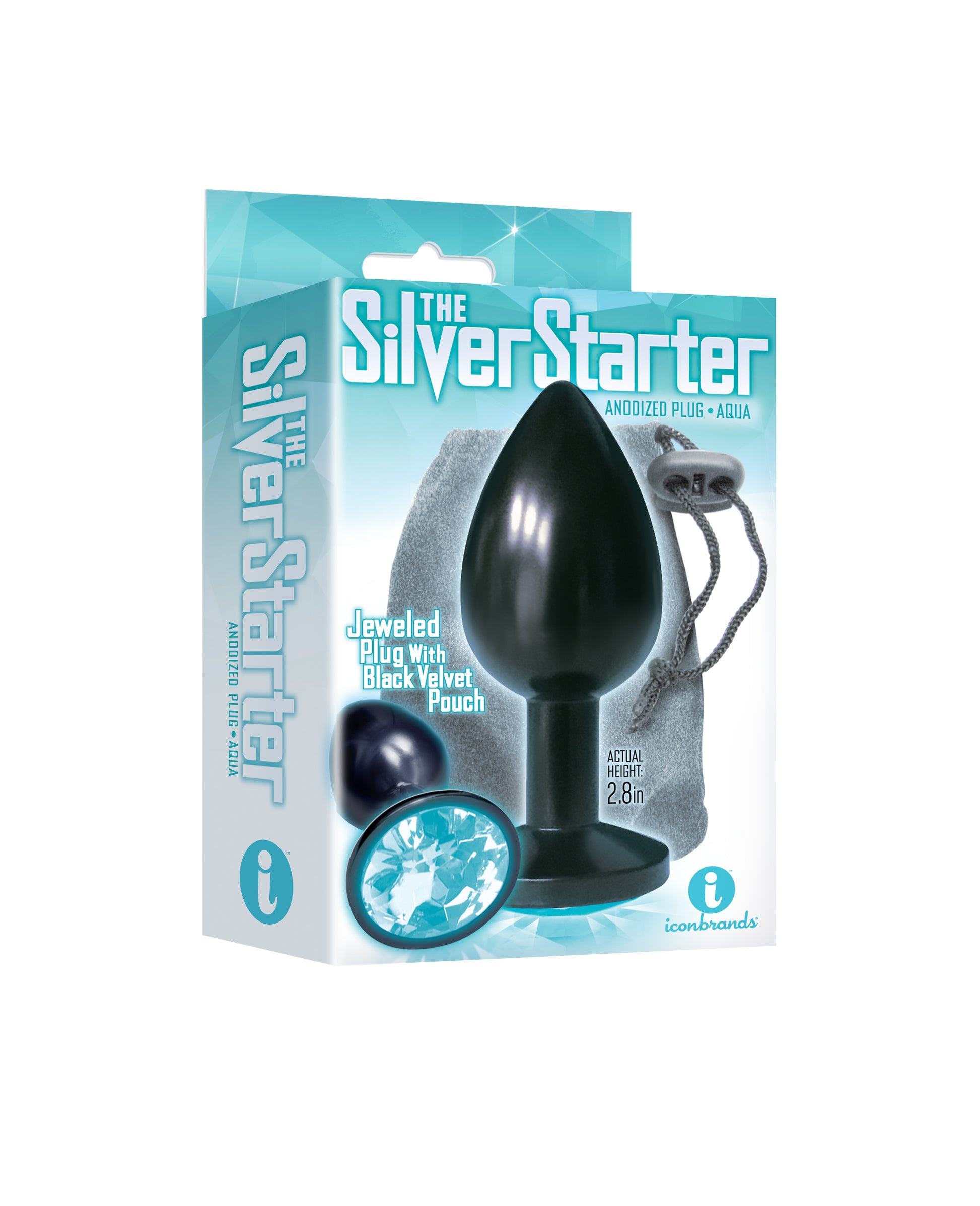 The 9's the Silver Starter Anodized Bejeweled Stainless Steel Plug - Aqua by Icon Brands