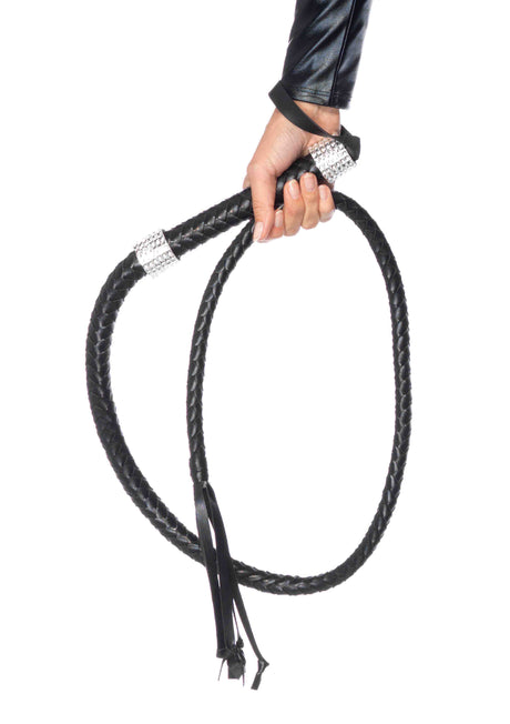 Leg Avenue 54-Inch Rhinestone Handle Braided Whip, Black - LA-2626