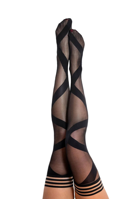 Kix'ies Jackie Semi-Sheer Thigh High Stockings, Size B, Black - KX-1349B-BLK-B
