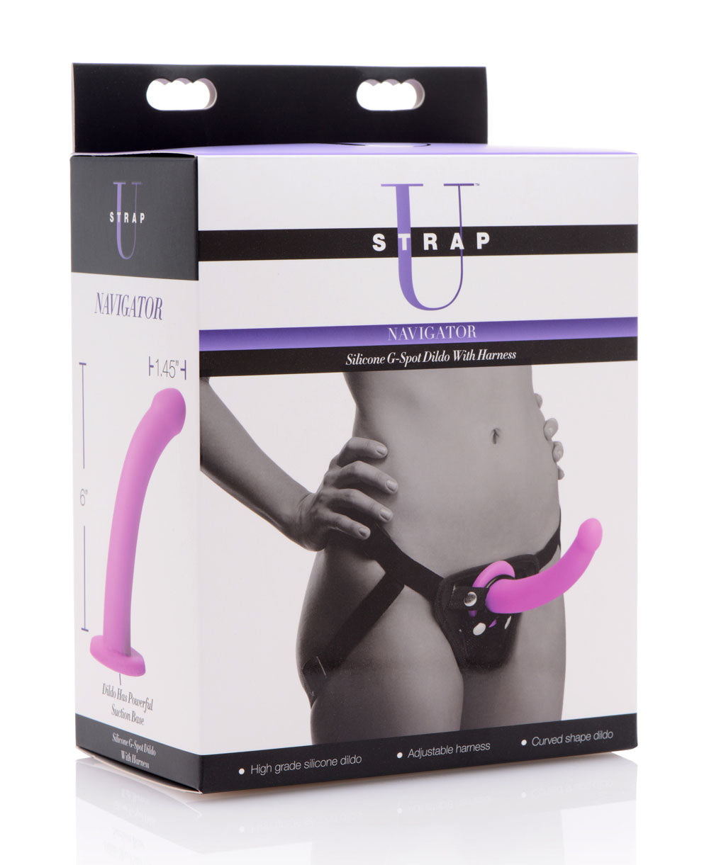 XR Brands Navigator Silicone G-Spot Strap-On Dildo with Adjustable Harness - SU-AF216