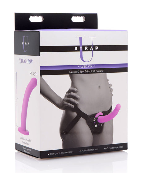 XR Brands Navigator Silicone G-Spot Strap-On Dildo with Adjustable Harness - SU-AF216